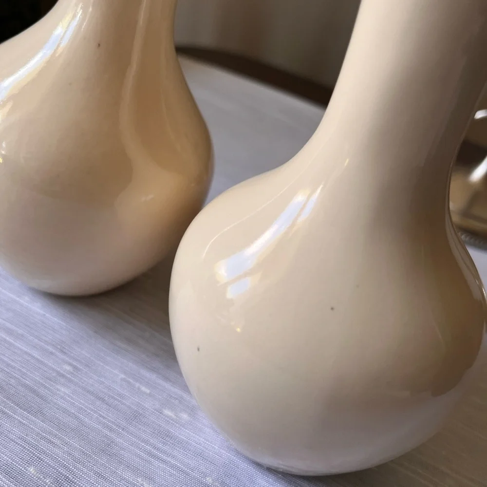 Vintage Beige Cream Ceramic Vases Set of 2 Matching Bud Vases Mod MCM Retro